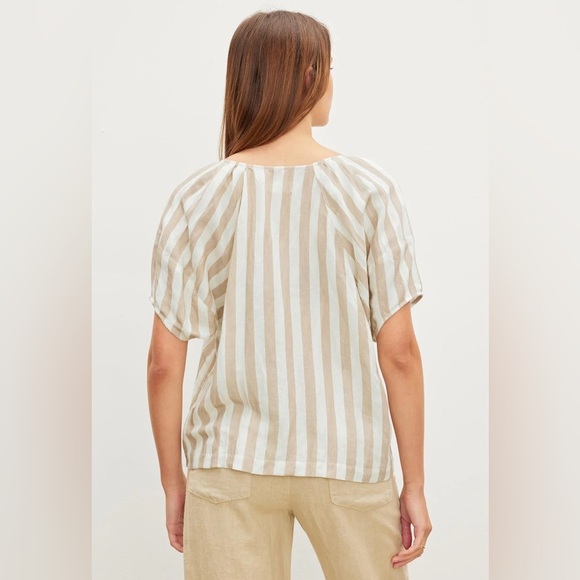 Velvet By Graham & Spencer Katy Striped V-Neck Linen Top - Picture 2 of 9